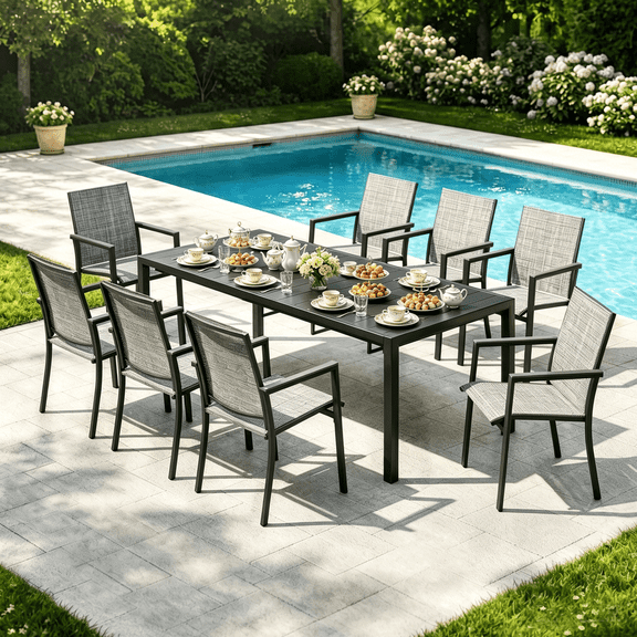 MEOOEM 9 Piece Outdoor Dining Sets Extendable, All-Weather Heavy Duty Expandable Patio Dining Set for 8 People, 8 Person Dining Set for Outside, Garden, Backayrd