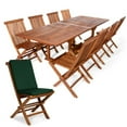 thumbnail image 1 of "All Things Cedar TE90-22-G Teak Rectangle Folding Patio Dining Set | 8 Seats | Green Cushions - 72L x 36W x 30H, 1 of 1