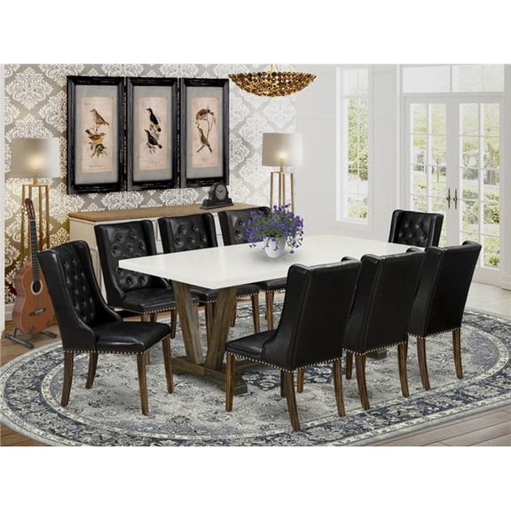 9 Piece V-Style Dining Room Set - Distressed Jacobean