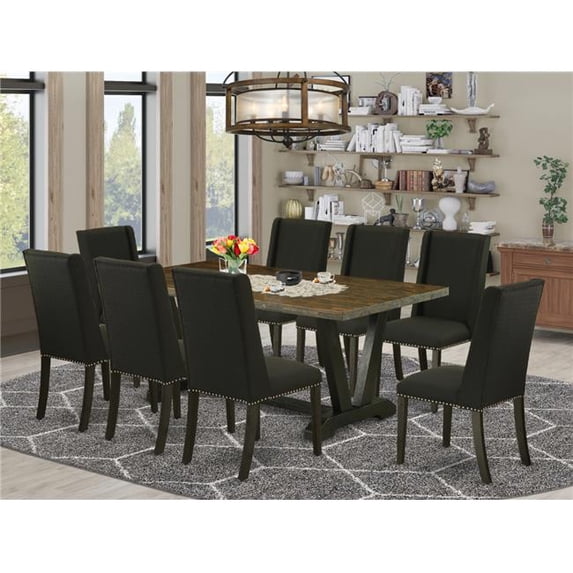 9 Piece V-Style Dining Room Table Set - Black