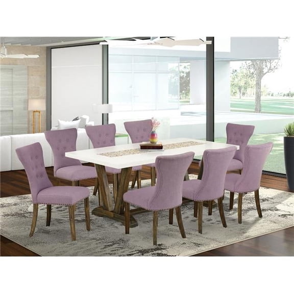 9 Piece V-Style Dining Room Table Set - Distressed Jacobean