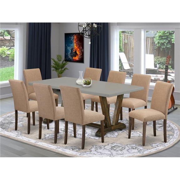 9 Piece V-Style Dining Table Set - Distressed Jacobean