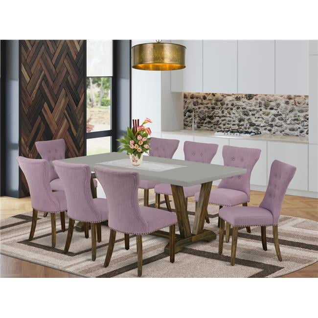 Mahogany and Light Tan 9-Piece Dining Set with Rectangular Table