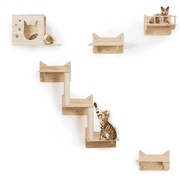 MIUZMORE 9-Piece Wall-Mounted Cat Shelves Set, House, Lookout Tower, 2 Sisal Scratching Posts, 5-Step Cat Wall Ladder, Space-Saving Indoor Furniture