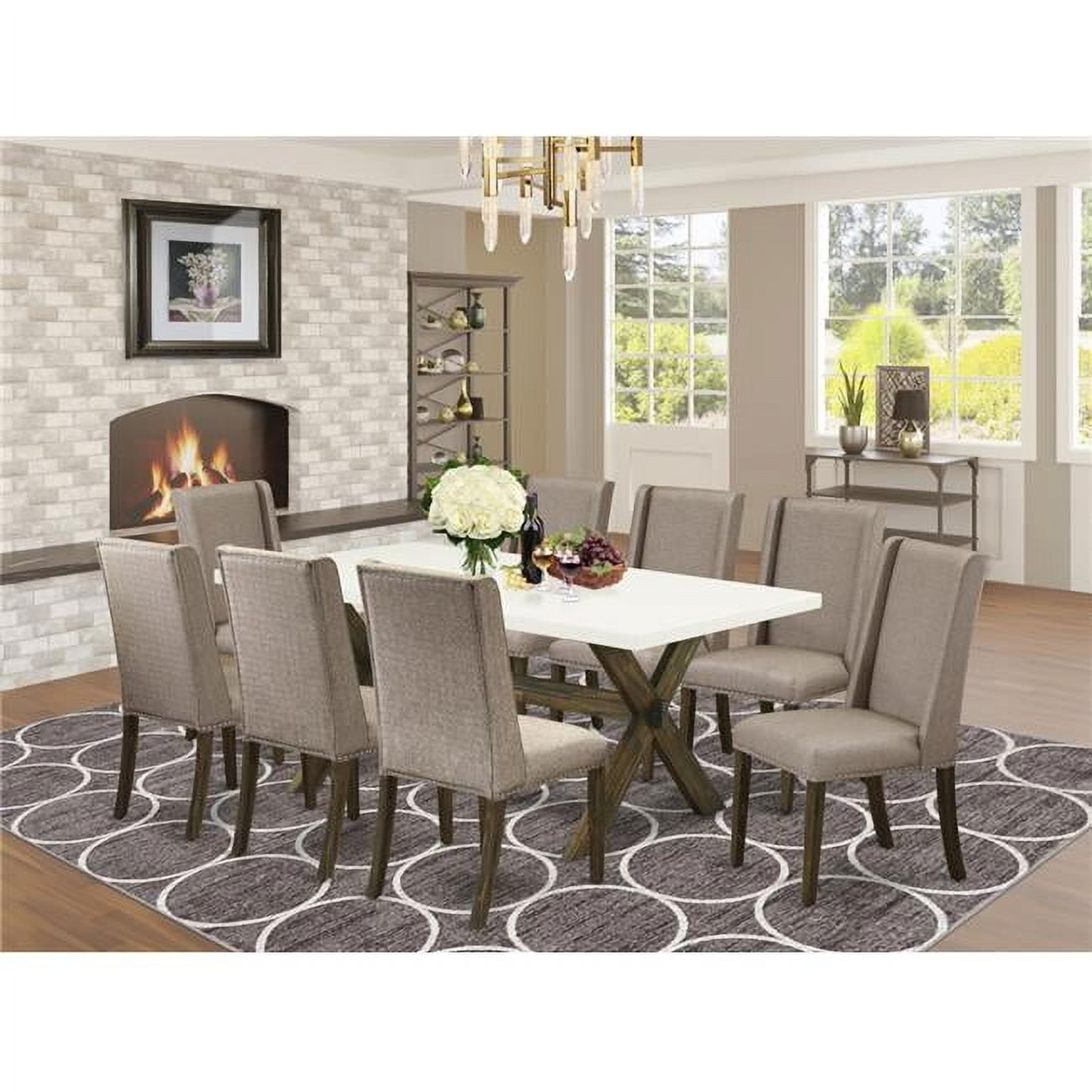 9 Piece X-Style Dining Room Set - Dark Khaki - Walmart.com