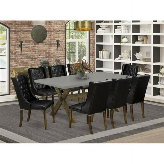 9 Piece X-Style Dining Room Table Set - Distressed Jacobean
