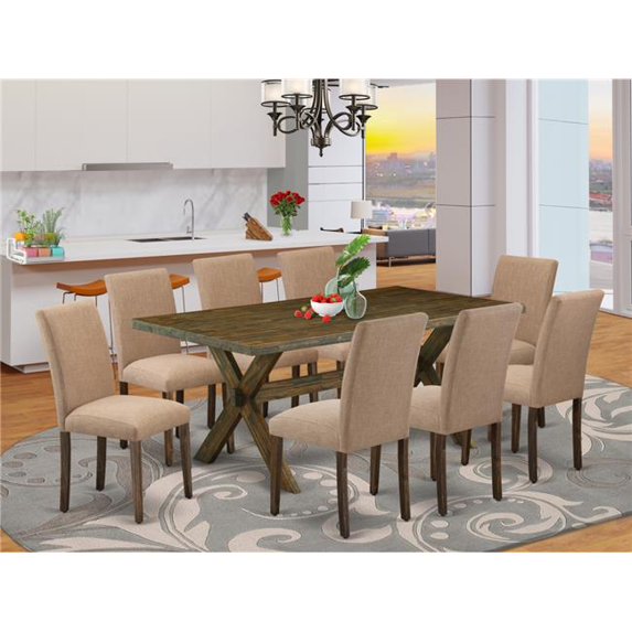 9 Piece X-Style Dining Set - Distressed Jacobean