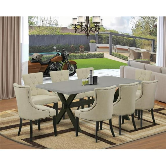 9 Piece X-Style Kitchen Dining Room Set - Light Beige & Cement