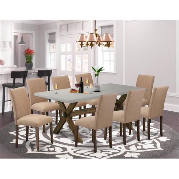 9 Piece X-Style Table & Chairs Dining Set - Distressed Jacobean