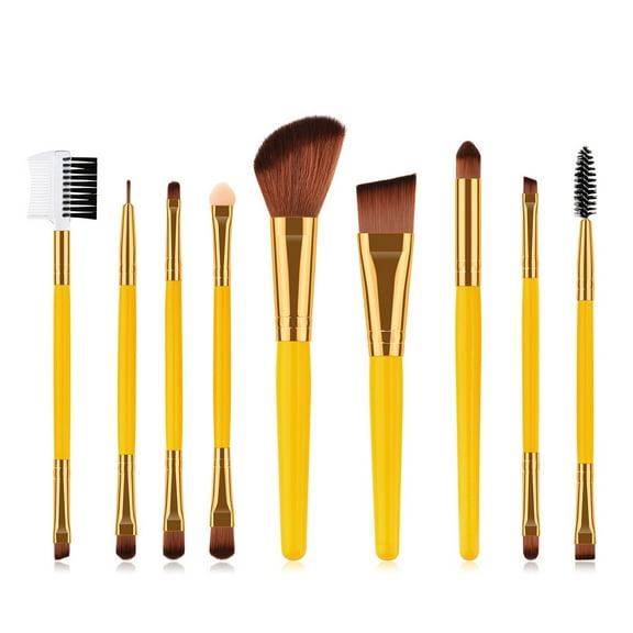 9-Piece Yellow Wooden Handle Makeup Brush Set - 9 Yellow Brushes, Set Cosmetic Brush Makeup Brush Eyeshadow Powder 9Pcs Yellow Brushes Foundation Brush, Easter, St. Patrick'S Day, Makeup Organizers