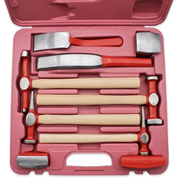 9 Piece auto Body Repair Tool, Carbon Steel Body Fender Tool, Body Hammer dent Body car Body Repair Tool kit, Genuine Hickory Handle Steel Dolly Set, Heavy Duty Performance Tool