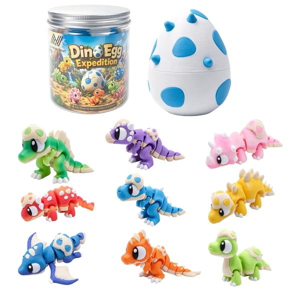 9 Pieces 3D Printed Dinosaurs Animal Toys and Big Egg, Movable Joint Fidget Figures. Cute Desk Companions for Students, Portable Pocket Toys to Ease Stress. Bulk 3D Party Favors Ideal for Rewards