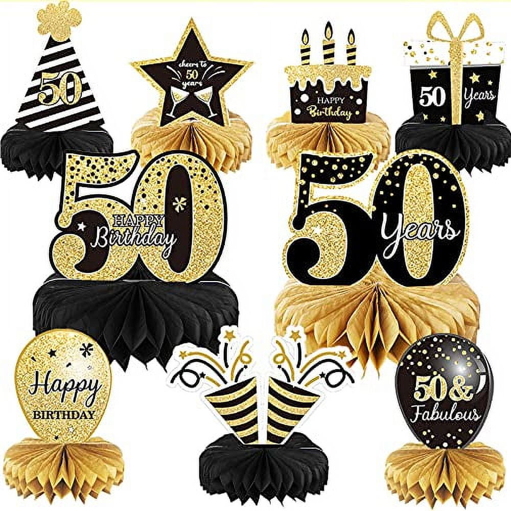 TMIYO 40th Birthday Decorations - 8Pcs Black & Gold Honeycomb Centerpiece Set For Table