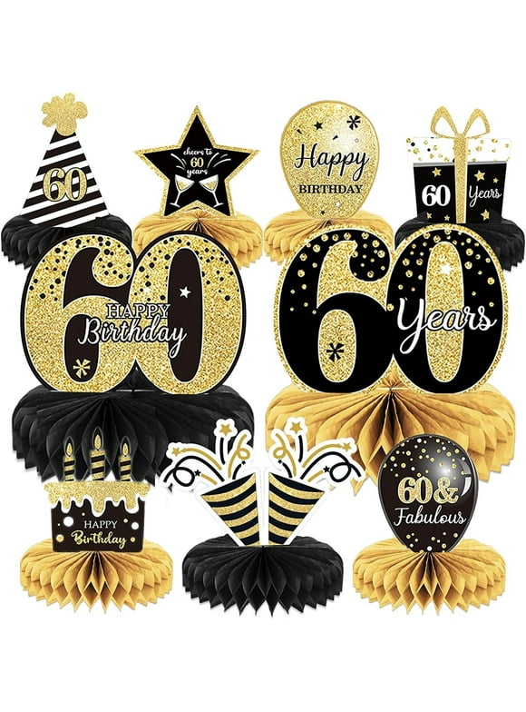 9 Pieces 60th Birthday Decoration 60th Birthday Honeycomb Centerpieces for Men and Women Sixty Years Birthday Party Decoration Supplies