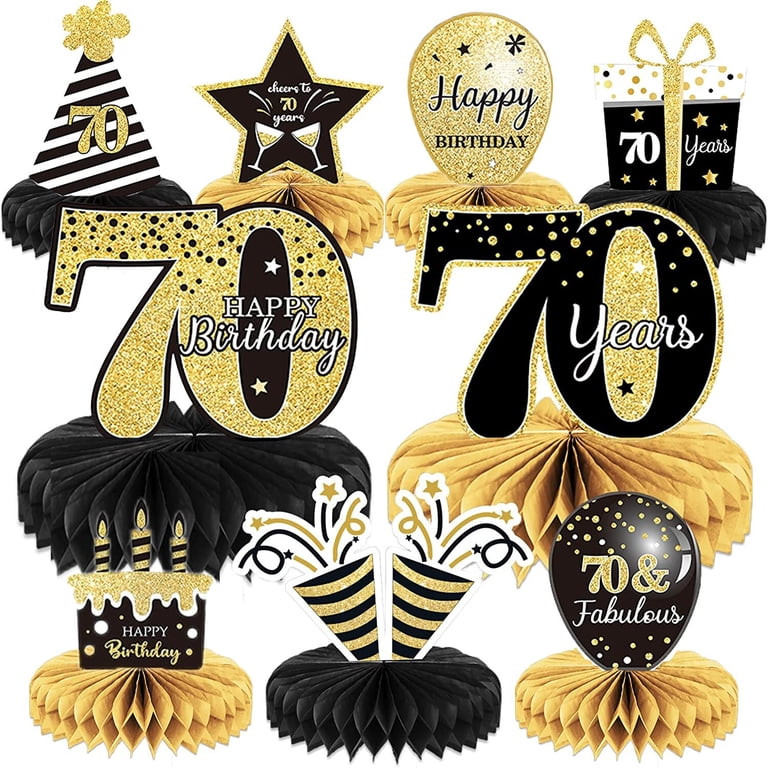 Creative Converting 90th Birthday Honeycomb Centerpiece - Black & Gold Balloon Decor, Set Of 6