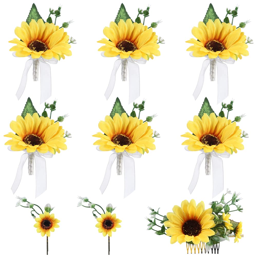 9 Pieces Artificial Flowers Corsage Boutonniere Set,Simulation