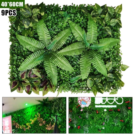 9 Pieces Artificial Mat Greenery Wall Hedge Grass Fence Foliage Panel Decoration 60*40cm Used in Living Rooms, Balconies