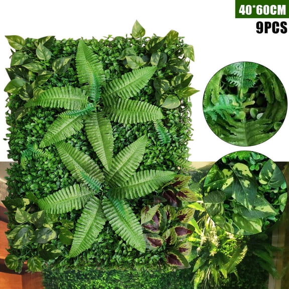 9 Pieces Artificial Mat Greenery Wall Hedge Grass Fence Foliage Panel Decoration