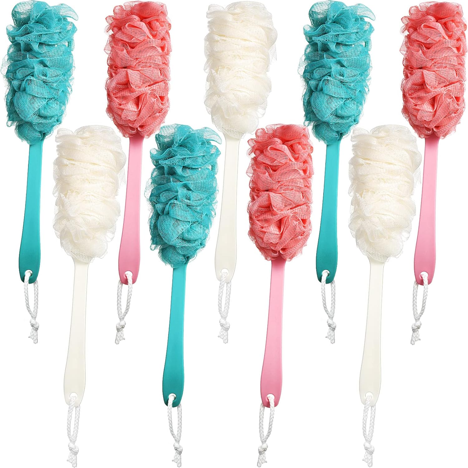 9 Pieces Back Scrubber For Shower Loofah On A Stick Loofahs Bulk Bath