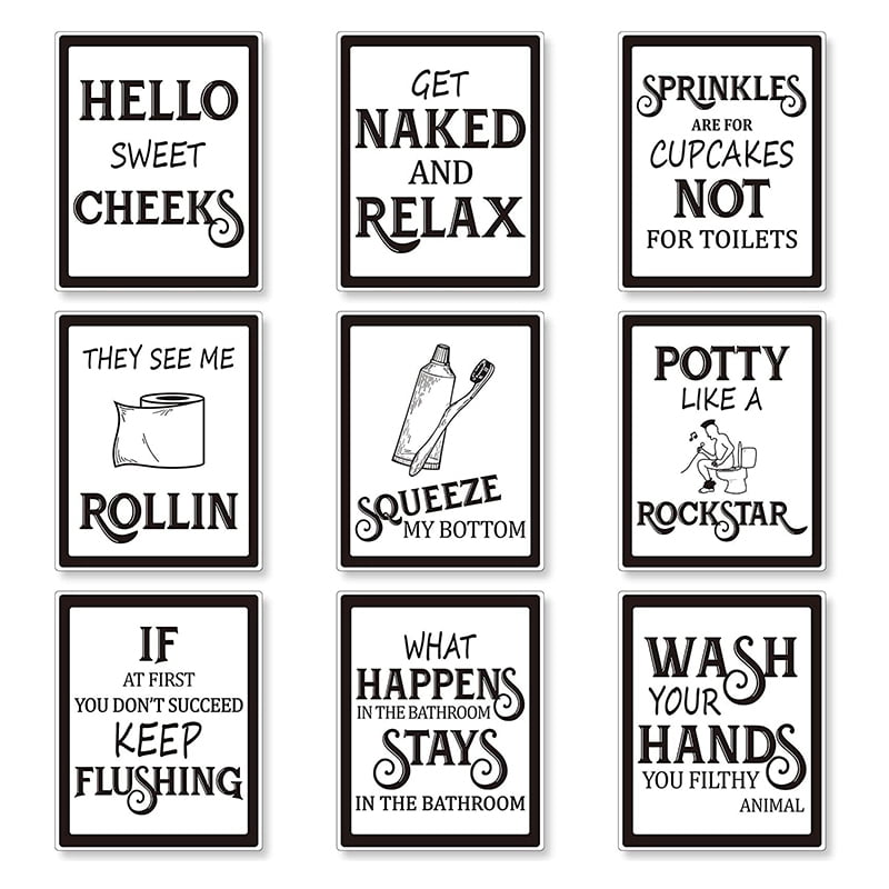 9 Pieces Bathroom Wall Art Wall Decor, Funny Vintage Bathroom Sign
