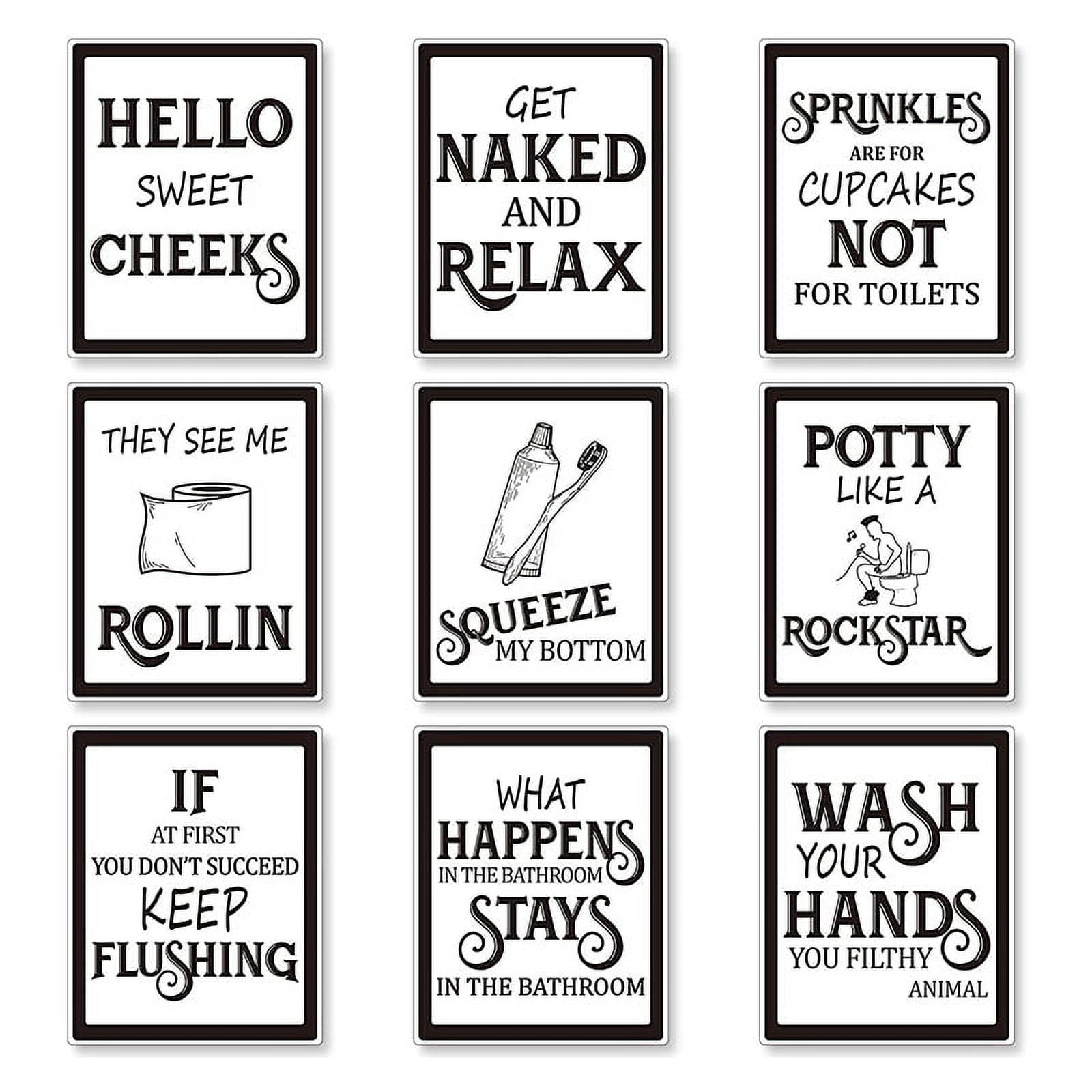 9 Pieces Bathroom Wall Art Wall Decor, Funny Vintage Bathroom Sign