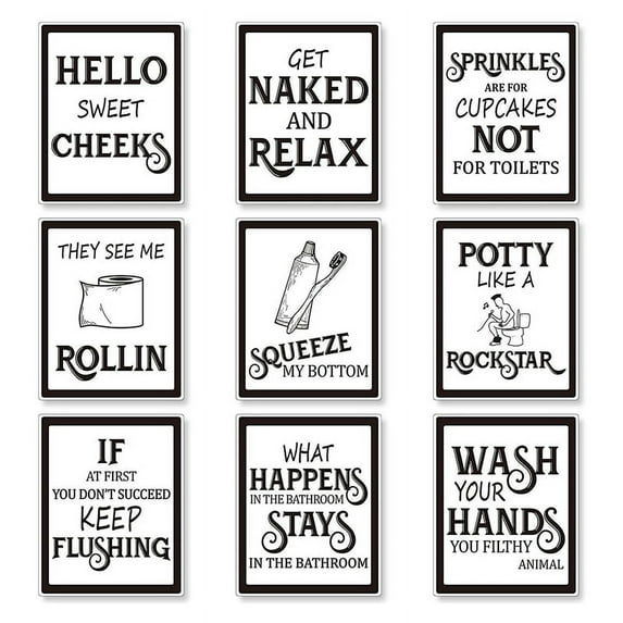 9 Pieces Bathroom Wall Art Wall Decor, Funny Vintage Bathroom Sign Bathroom Posters for Wall Restroom Bathroom Decor