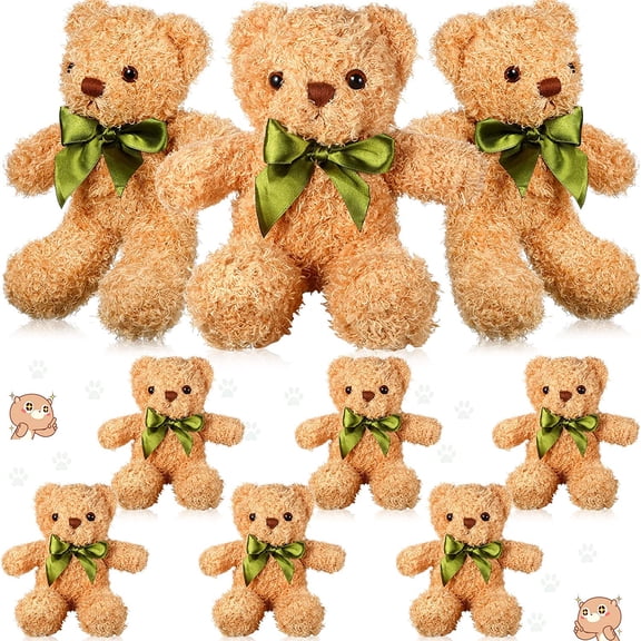 9 Pieces Bear Cute Stuffed Animals 10 Inch Soft Plush Stuffed Bears Toy Gift Bulk with Bow Tie Kids Boys Girls Graduation Baby Shower Birthday Party Gift(Golden)