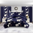 thumbnail image 1 of 9 Pieces Bedspread Bedding Set with Matching Curtains,Queen Size, Navy Blue and White Flower,Coverlet Quilted Bed Throw,Bedcover,Machine Washable,Gift for Wedding and Fastival, 1 of 7