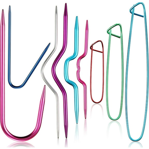 9 Pieces Cable Stitch Holders, Mixed Color Aluminum Cable Needles Stitch Holders, Safety Pin Brooch Weaving Sweater Knitting Tool, Bent Tapestry Needles for Yarn Sewing Knitting