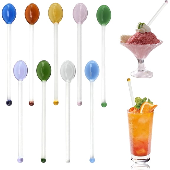 9 Pieces Colorful Glass Spoons, 5.8 Inches Teaspoons Coffee Stirrers Spoons, Borosilicate Glass Stirring Rods Mixing Spoon for Coffee Tea Cocktail Home Bar Party (9 Color)