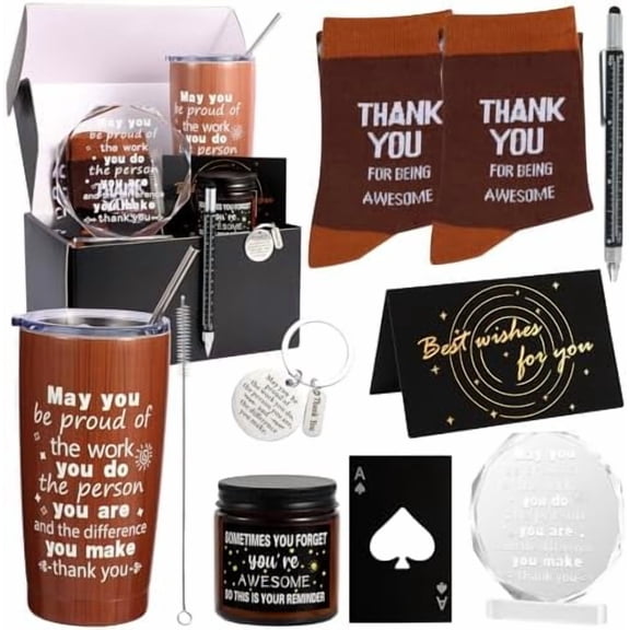 9 Pieces Employee Appreciation Gifts for Men Housekeeping Week Appreciation Gifts Thank You Gift May you Be Proud Gift for Team Coworkers Farewell Male Friend (Brown)