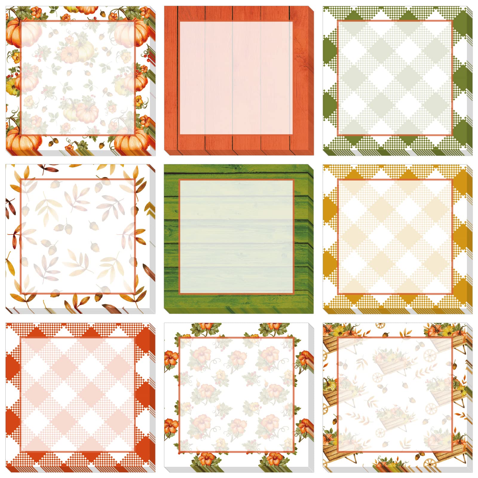 9 Pieces Fall Sticky Notes Fall Pumpkin Style Design SelfAdhesive Note