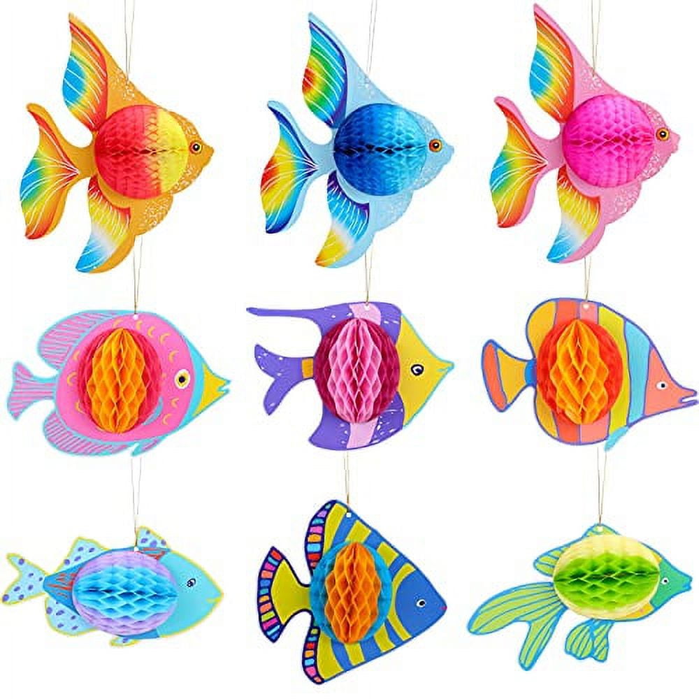 9 Pieces Hanging Fish Tissue Honeycomb Decorations Tropical Fish Party  Decor Supplies for Fish under the Sea Mermaid Ocean Beach Themed Home  School or