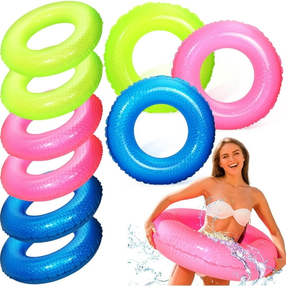 9 Pieces Inflatable Pool Floats 27.5 Inches Float Tube Swimming Tube Vinyl Pool Floaties Swim Tubes Rings Party Decorations for Summer Beach Bachelorette Party Supplies - UV Resistant