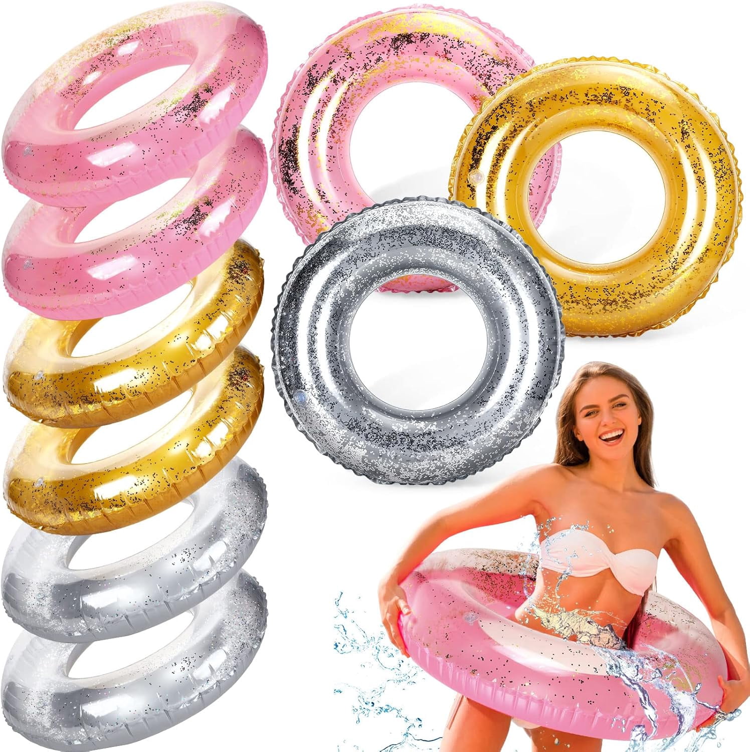9 Pieces Inflatable Pool Floats 36 Inches Float Tube Swimming Tube ...