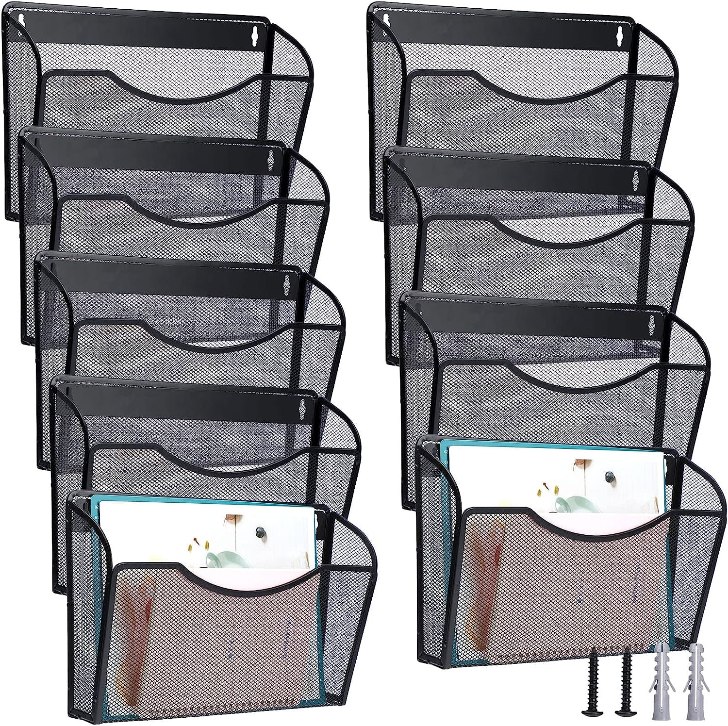 9 Pieces Mesh Wall Mounted File Holder Metal Wall File Pockets