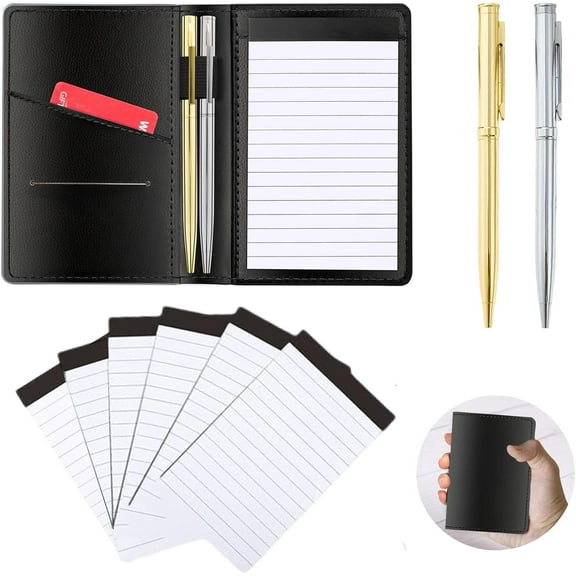 9 Pieces Mini Pocket Notepad Set,Included Leather Pocket Note Pad Holder,180 Sheets 6 Pack 3×5 Inch Small Notebook Refills,2 Metal Ballpoint Pens