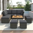 thumbnail image 1 of 9 Pieces Outdoor Patio Furniture Set Outdoor Sectional Rattan Sofa Set Manual Wicker Patio Conversation Set with Ottomans, Solid Wood Coffee Table for Yard Deck Porch(Grey), 1 of 9
