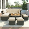 thumbnail image 1 of 9 Pieces Outdoor Patio Furniture Set Outdoor Sectional Rattan Sofa Set Manual Wicker Patio Conversation Set with Ottomans, Solid Wood Coffee Table for Yard Deck Porch(Beige), 1 of 9