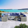 thumbnail image 1 of 9 Pieces Outdoor Patio Sectional Sofa Set, All Weather Furniture Sets Half-Moon Sofa Set with Pillows, Wicker Sofa Set for Backyard Patio Garden, Blue+Grey, 1 of 9