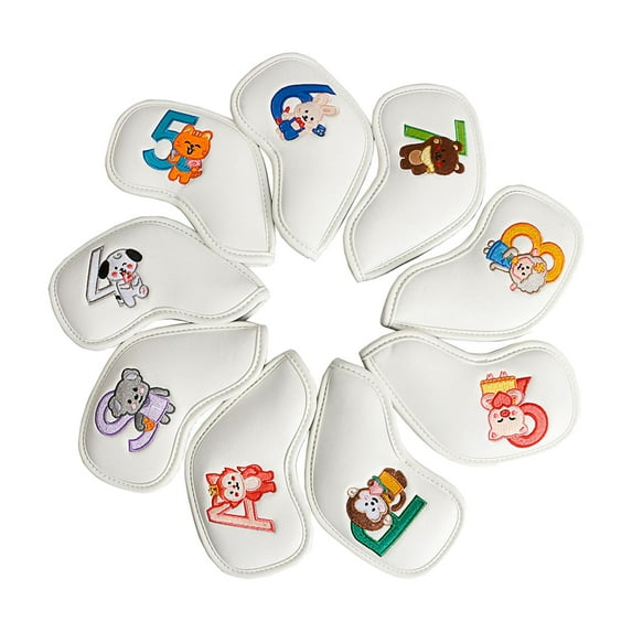 9 Pieces PU Leather, Golf Iron Headcover Golf Club Head Cover Golf Accessories, Protective Putter Sleeve for Outdoor Sports Golf Training , White