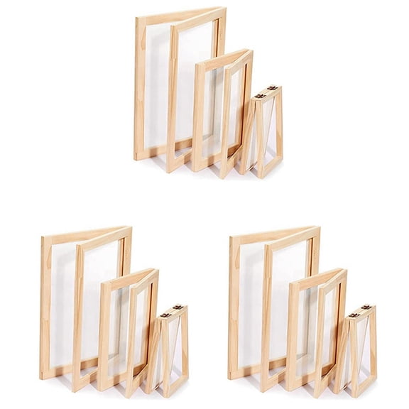 9 Pieces Paper Wooden Paper Mold Making Screen Kit 3 Size Frames for DIY 12.7X17.8cm 19.8X24.8cm 24.8X33.0cm