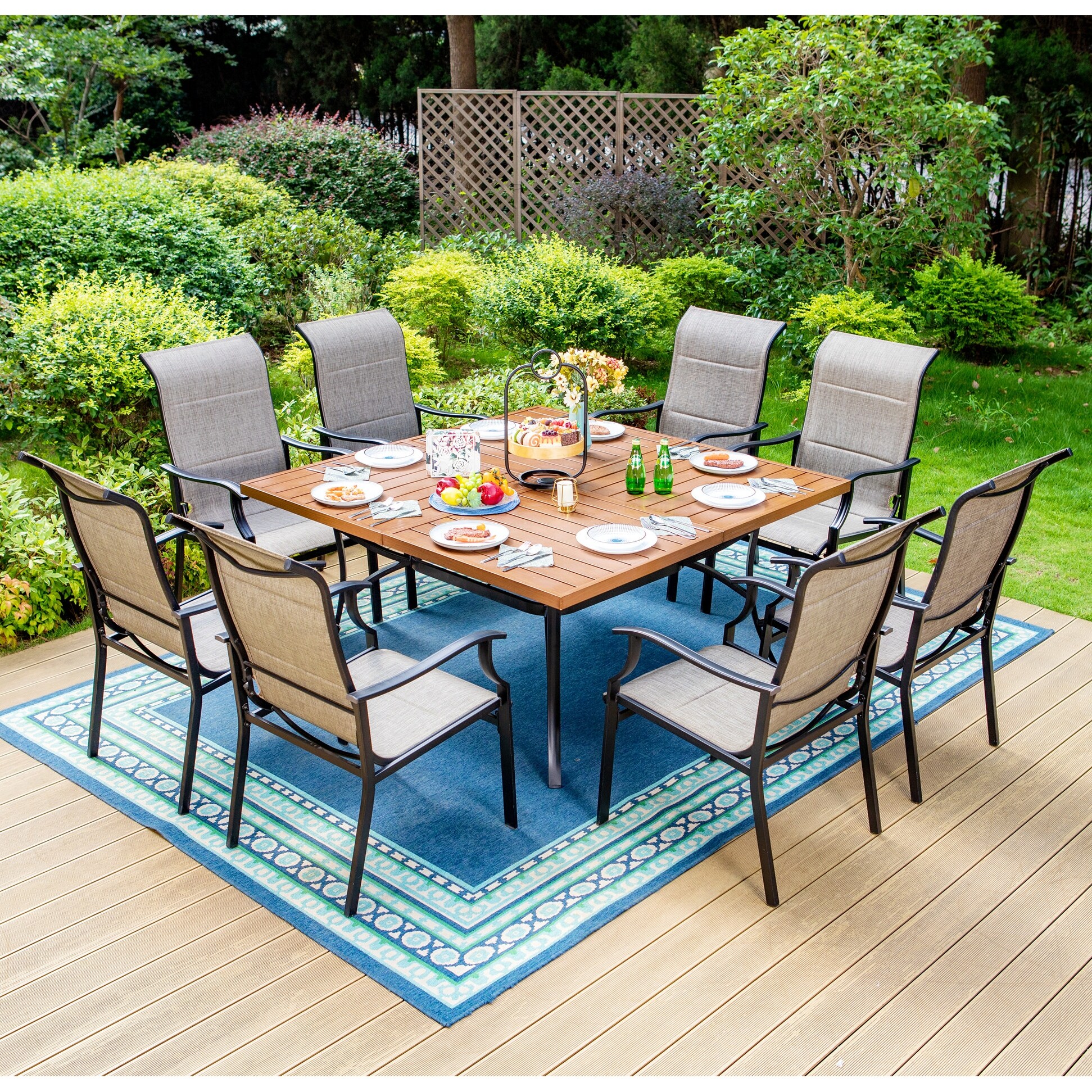 9 Pieces Patio Dining Set, 60 Inch Square Metal Table and Sling Dining