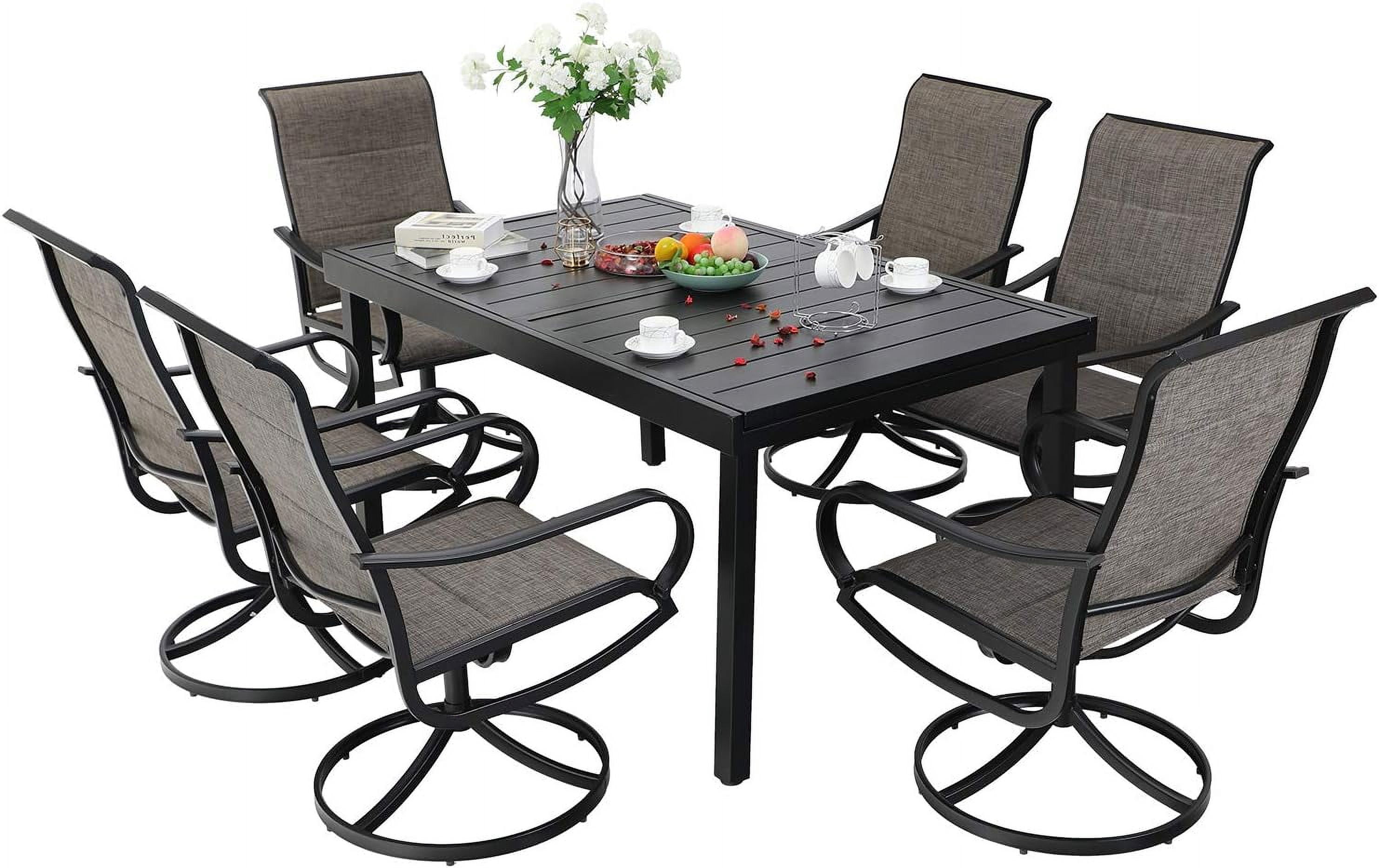 9 Pieces Patio Dining Set Rectangular Expandable Black Metal Table with