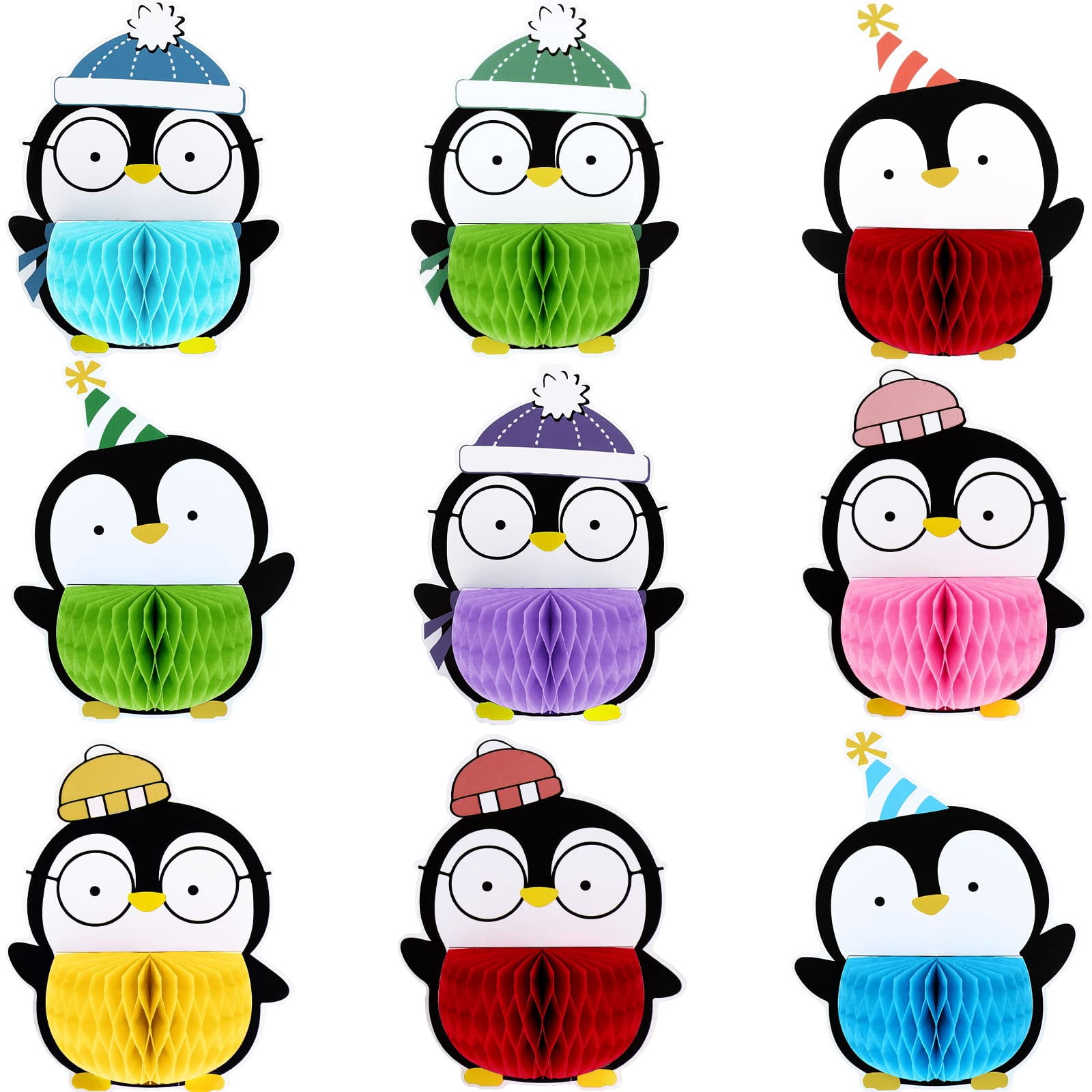 Penguin Honeycomb Centerpieces – 9-Piece 3D Table Decor For Birthday, Baby Shower, Winter Wonderland Parties