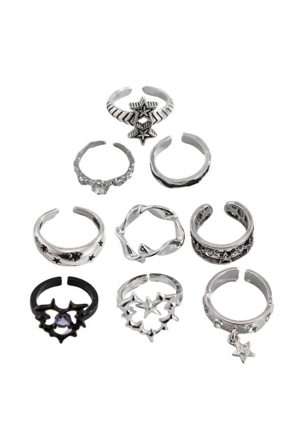 9 Pieces Silver Thorn Rings for Women Men Gothic Styles Set with Skull Snake Heart and Flower Designs Daily Use