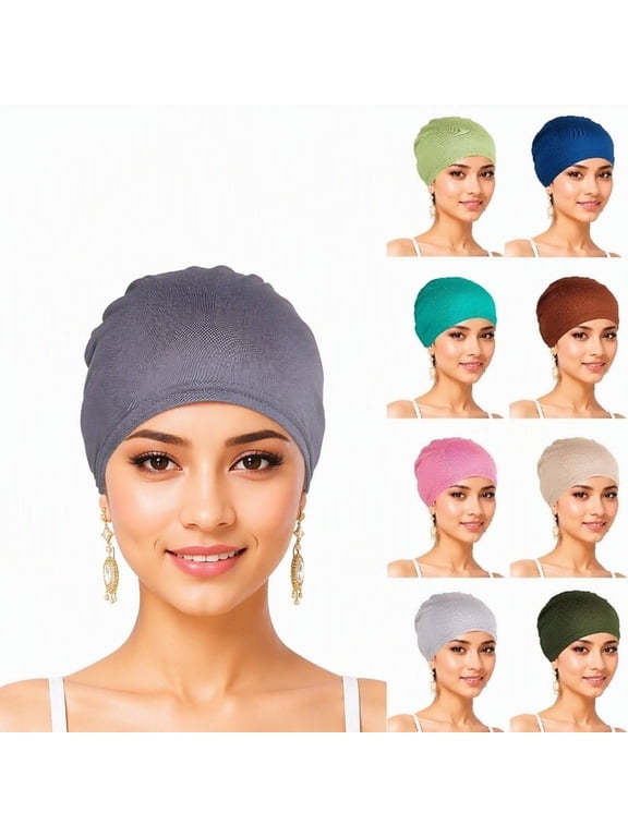 9 Pieces Solid Stretchy Pre Tied Chemo Turban Beanie Head Scarf for Women Hair Loss,Bonnet