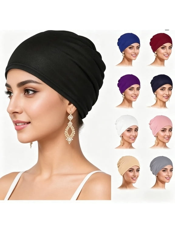 9 Pieces Solid Stretchy Pre Tied Chemo Turban Beanie Head Scarf for Women Hair Loss,Bonnet