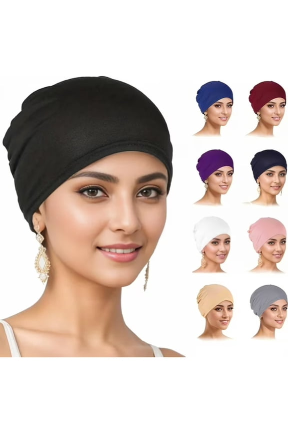 Solid Stretchy Pre Tied Chemo Turban Beanie Head Scarf for Women Hair Loss, 9 Count