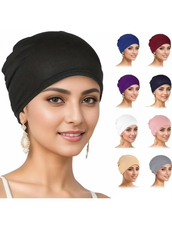 Solid Stretchy Pre Tied Chemo Turban Beanie Head Scarf for Women Hair Loss, 9 Count
